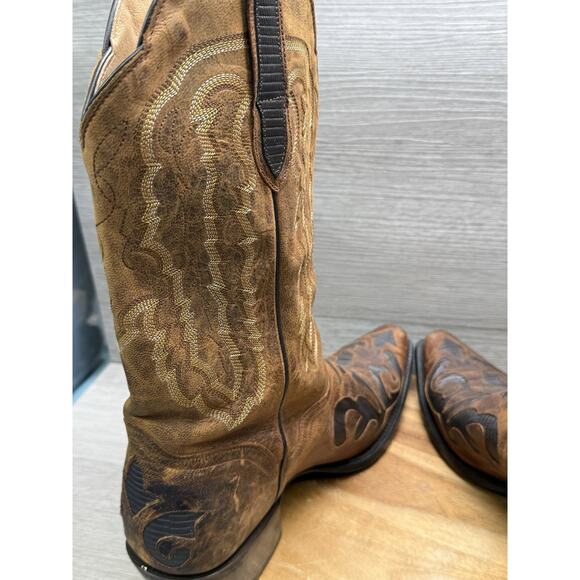 J B Dillon goat leather cowboy boots brown distressed western Men’s 11.5 EE main image 9